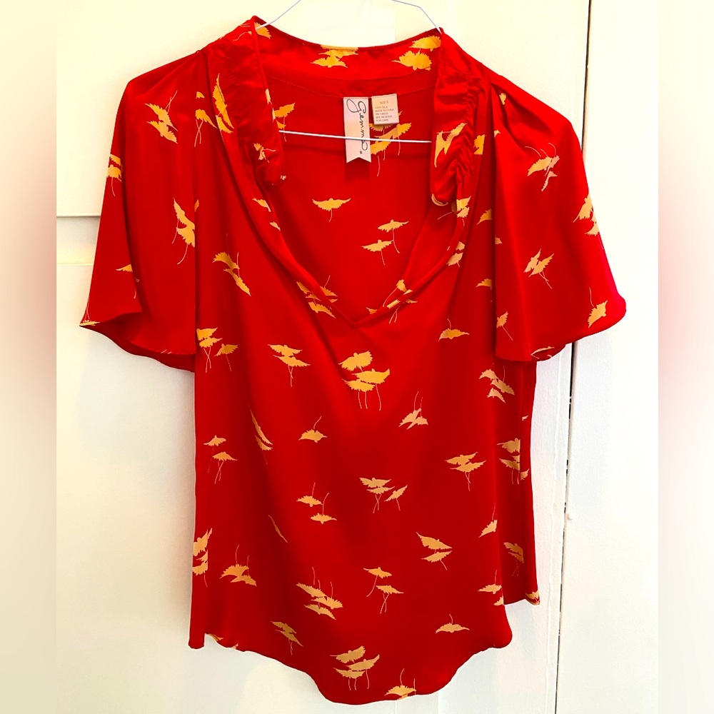 Gemma Red & Tan/Yellow Silk Blouse - S